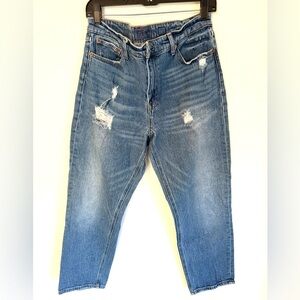 Lucky Brand Women’s Blue Distressed High Rise Straight Ankle Length Jeans